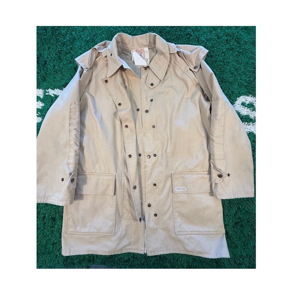 Drover Canvas Field Jacket Mens XL Tan Good Vintage Utility Workwear Coat